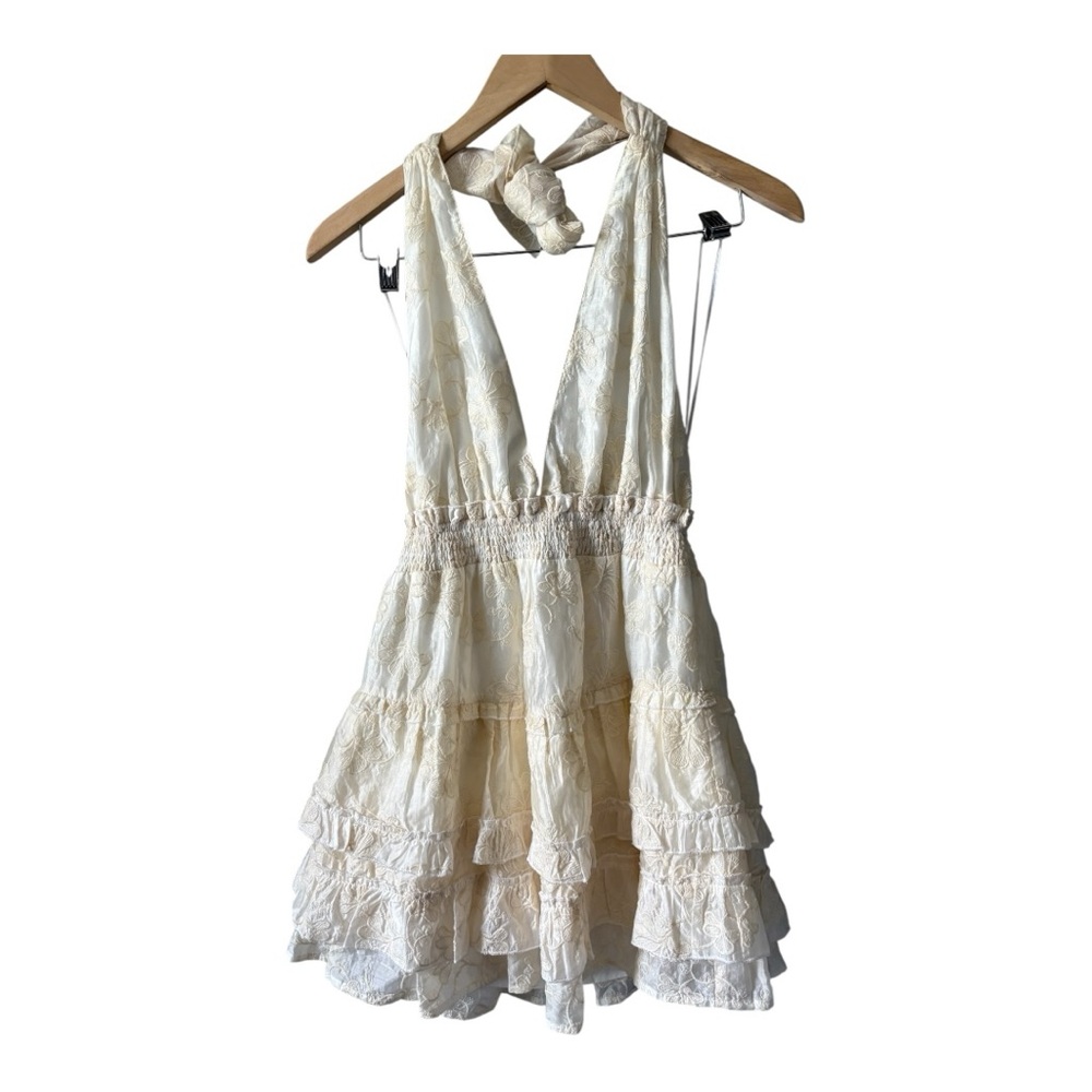 Sundays SoHo Tiered Cotton Halter Mini Dress Ivory Size Small